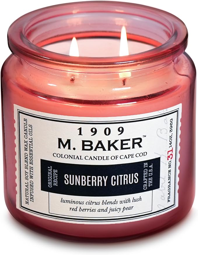 Colonial Candle Sunberry Citrus Scented Candle, 2-Wick Natural Soy Blend Wax Candle Infused with Essential Oils, 14 oz Apothecary Glass Jar Candle - Made in The USA