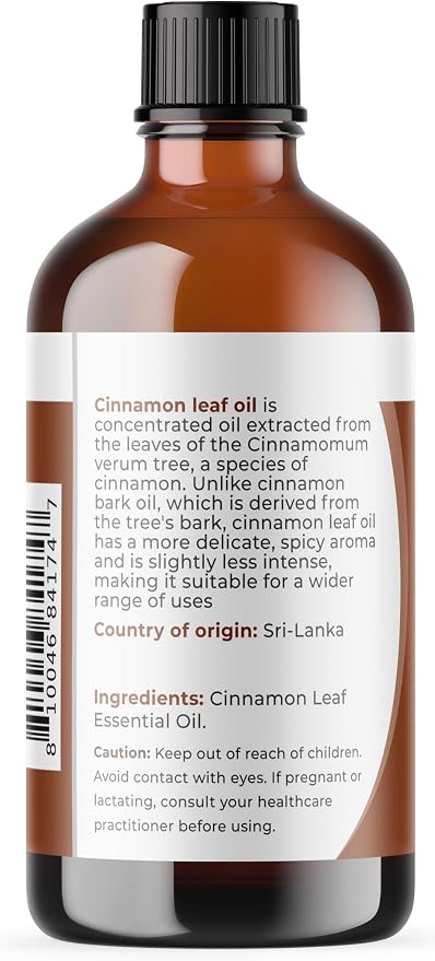 Viva Doria Cinnamon Leaf Essential Oil, 100% Pure, Natural Cinnamon Essential Oil, Undiluted, for Aromatherapy | Food Grade, 118 mL (4 Fluid Ounce)
