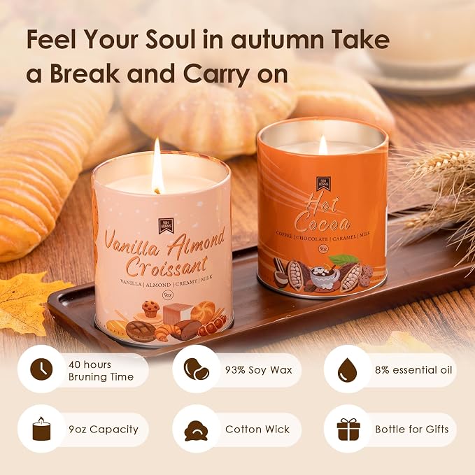 6Pack/54oz Non-Toxic Scented Candle Set, Fall Winter Candles, Decorative Holiday Candles for Women Men, 9oz Apple/Cinnamon/Pumpkin/Vinilla/Cocoa/Maple Soy Christmas Scented Candle for Holiday Gifts