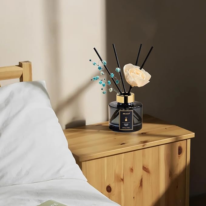 Airkeep Flower Reed Diffusers Set, 5.07 oz Ocean Mist Scented Oil Diffuser with 8 Reed Sticks, Home Fragrance Diffuser Gift Set for Bathroom & Office Decor 150ml