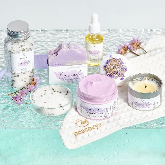 Mothers Day Gifts for Mom Spa Bath Gift Baskets Relaxing Spa Self Care for Women Her Sister Wife Bridal Shower Gifts Box Home Bath Care Package Thank You Birthday (Purple -Spa for Women)