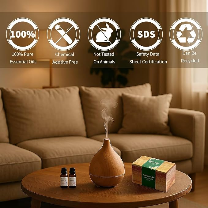 Essential Oils Set Acacia Wood Gift Box - Stress Relief Relax Soothe, Top 8 Aromatherapy Oils for Diffuser Hotel Scent Home Fragrance Candle Making - Chamomile, Lavender & More 10ml