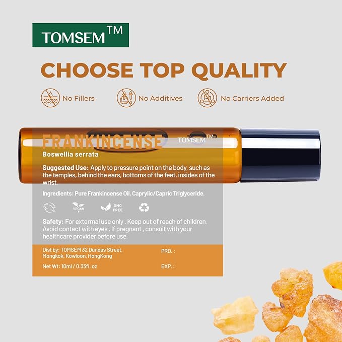 Spanish Frankincense Oil Roll On, Premium Pure & Natural Aromatherapy Frankincense Essential Oils, Versatile Aromatherapy Rollerball for Skin, Mind & Body - 10ml/0.33 Fl Oz