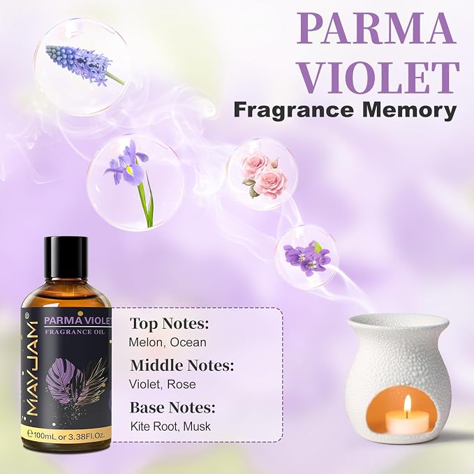 MAYJAM 100ML/3.38FL.OZ Parma Violet Fragrance Oils with Glass Dropper, Essential Oils for Diffusers for Home, Long Lasting Scented Oils for Diffusers Soap Candle Making