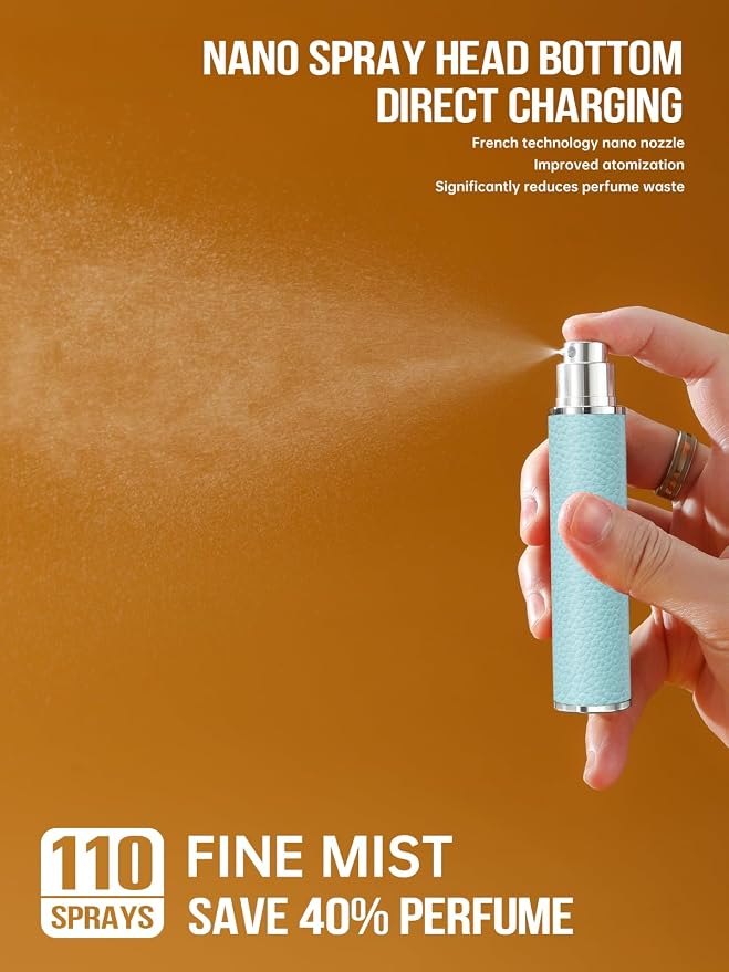 10ML Genuine Leather Atomizer Sprayer for Perfume - Portable Mini Cologne Sprayer for Woman Man - Perfume Travel Refillable Bottle,Travel Essential Fragrance Spray Bottle (Blue)
