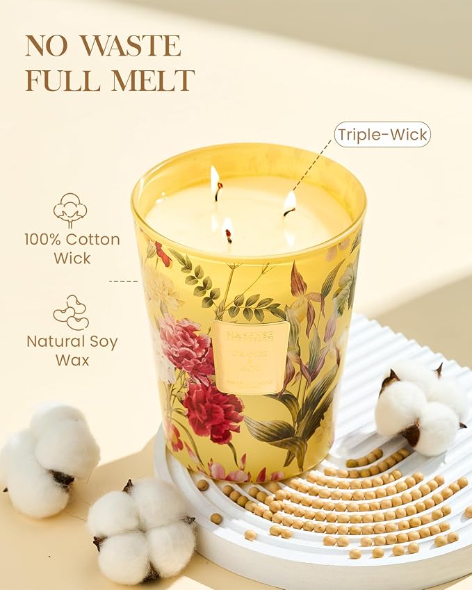 M&SENSE Orange Goji Soy Large Candles, 3-Wick 35oz 150H Slow Burning, Summer Aromatherapy Candle for Home Fragrance Relaxation Housewarming