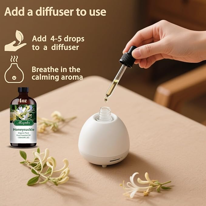Honeysuckle Essential Oil, Honeysuckle Oil for Diffuser, Humidifier, DIY Candle, Soap, Floral Scent, Home, Gift Ready,Honeysuckle Fragrance Oil - MLYNKL Essential Oils (4.33 fl oz / 130ml)
