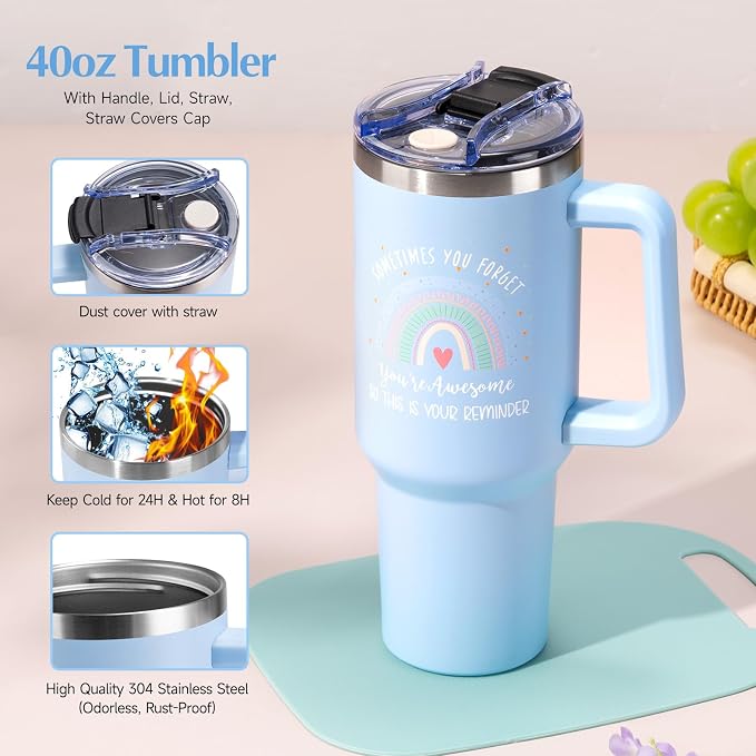 Suhctuptx Birthday Gifts for Women, Unique Self Care Gifts Get Well Soon Basket, Christmas Relaxing Spa Gift Care Package w/Flannel Blanket 40 oz Tumbler, for Mom Her Sister Friend