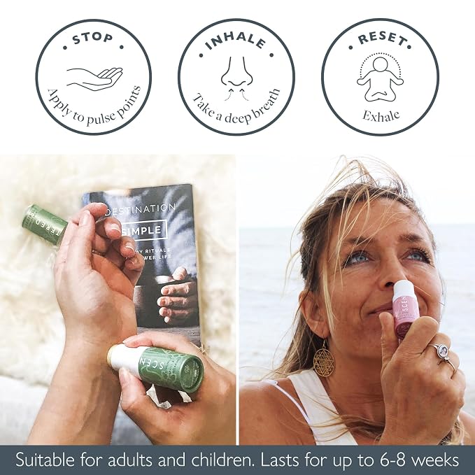 Scentered Aromatherapy Balm Sticks for Stress-Relief & Emotional Balance - Roll On Essential Oil Blends of Rose & Chamomile - Gifts for Valentines Day for Her - De-Stress & Love