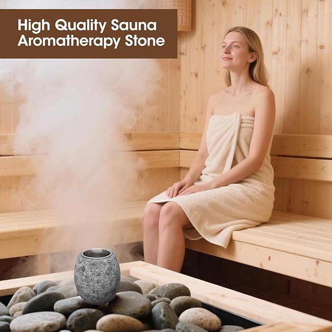 Sauna Aromatherapy Stone, Sauna Essential Oil Diffuser, Natural Rock with Stainless Steel Bowl for Essential Oils, Spa Accessories