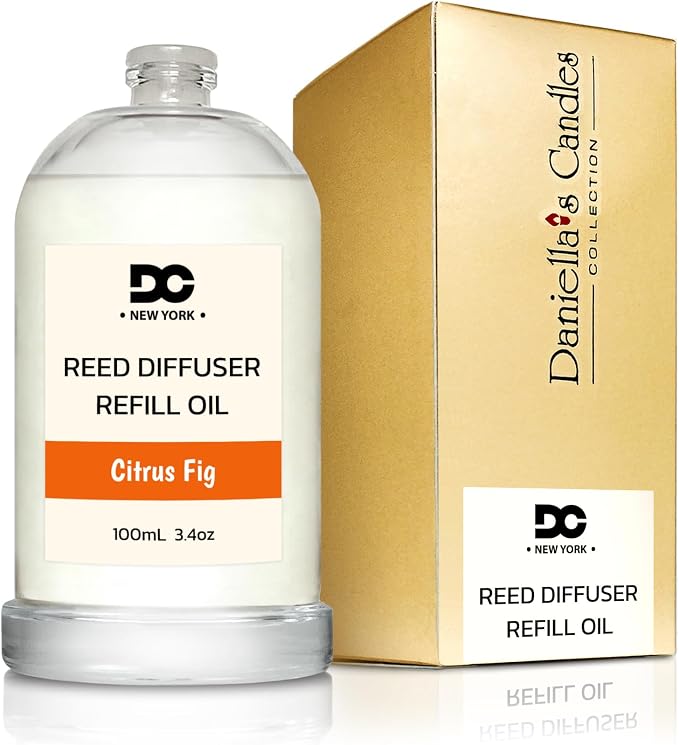 Daniella's Candles Reed Diffuser Refill Oil, Citrus Fig, Premium Fragrance Oil, Home Fragrance, Scented Oil for Reed Diffusers, Long Lasting, Bathroom, Office, 3.4oz/100ml