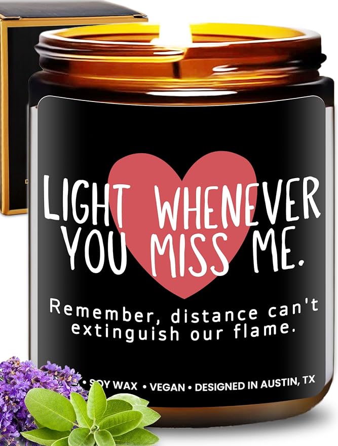Long Distance Relationship Candle, Long Distance Relationship Gifts for Him, Thoughtful Gifts for Girlfriend or Boyfriend, Presents for Best Friend, Birthday, Christmas, Gift-Ready