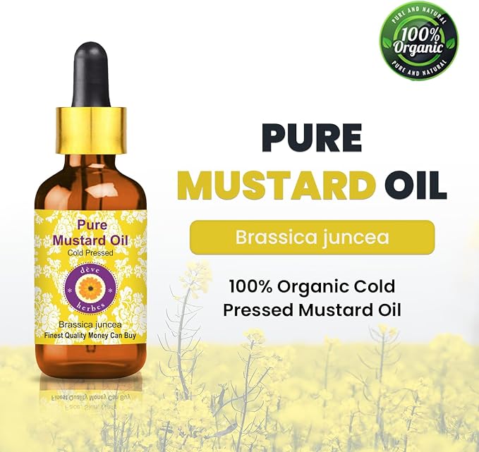 Deve Herbes Mustard Oil (Brassica juncea) | Cold Pressed | Pure | Natural | Undiluted | for Diluting Essential Oils | for Hair, Skin & Massage | Non-Sticky| Lightweight| Men & Women | 100ml (3.38 oz)