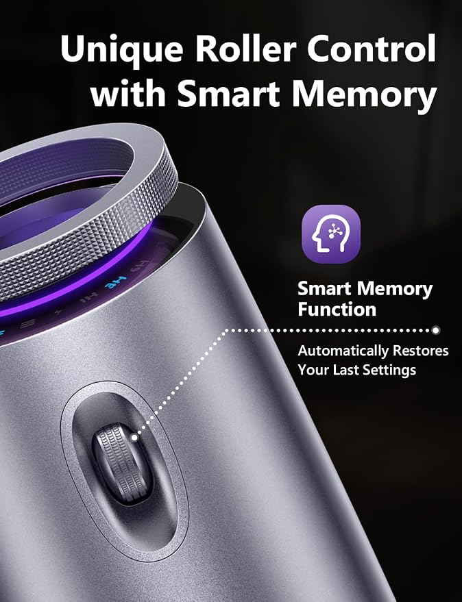 Waterless Essential Oil Diffuser with 20ml Oil, Battery Operated, Portable | Oil-Saving Design | Smart Memory | Aluminum | 3 Mist Levels | 3 Ambient Light Modes | Ultra Quiet | for Home Office Car