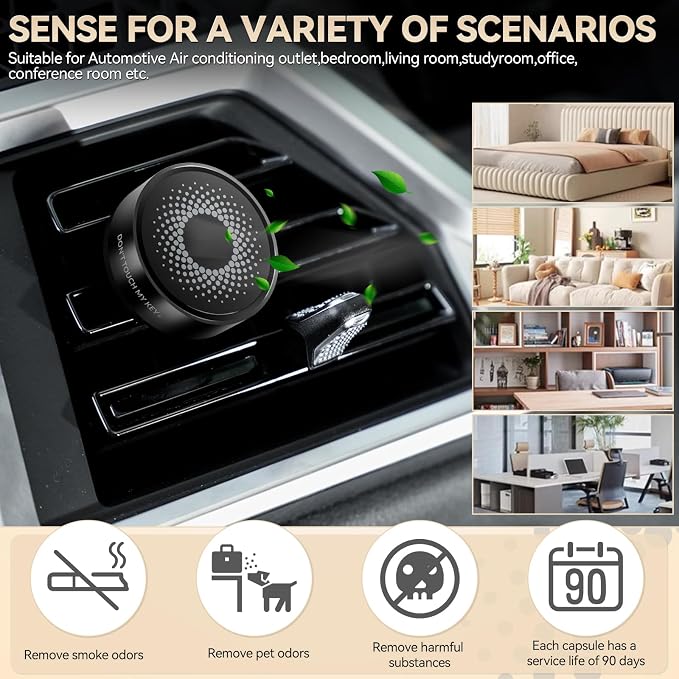 Car Diffuser Air Freshener Vent Clip Aluminum Aroma Diffuser Long Lasting Scent Odor Eliminator Pleasant New Car Smell Scent with 2 Refill Pads Ocean Tea Perfume for Men Women(Champagne Gold)