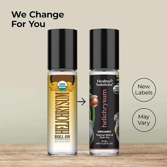 Healing Solutions - (2 Pack) Helichrysum Essential Oil Organic Roll On Set USDA Certified Roller - Perfume, Body Massage, Skin - Helichrysum Organic Essential Oil Roller for Skin & Bruises