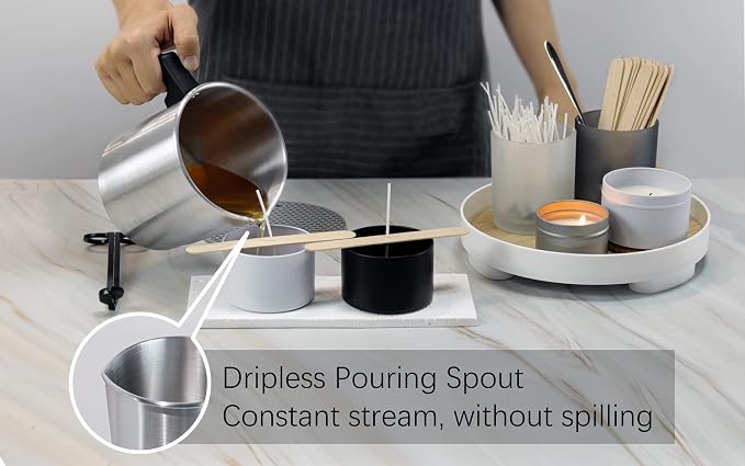 Aroparc Wax Melting Pot with Hot Plate, 40oz/1200ml Pouring Pot | 5 Temperature setting hot plate, Large capacity melting pot 40oz, Candle making wicks&stickers, Thermometer and others