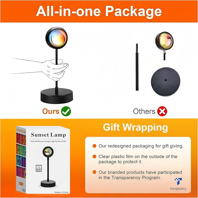 JIMEI Sunset Lamp Projector Led Lights for Bedroom Night Light RGB Lights Sun Sunlight Sunrise Lamp 10w 360° Rotation Mood Lighting Home/Room Decor Gifts for Women,Desktop Multicolor
