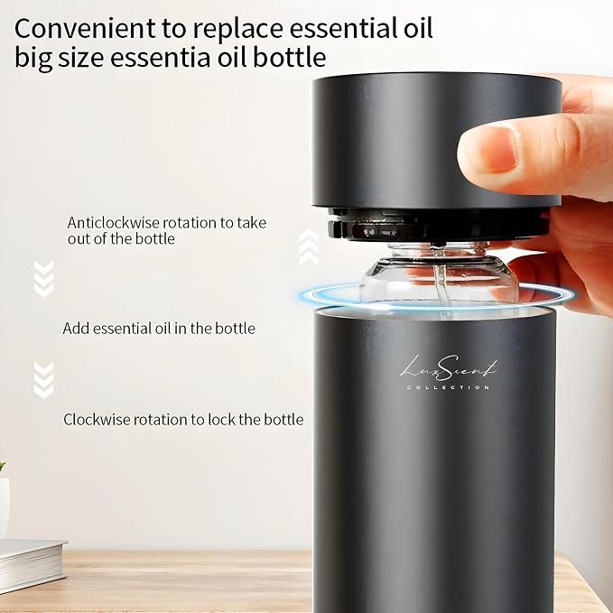 Wireless Aroma Diffuser Scent Oil - Home Luxury Portable Scent Diffuser - Remote Control Waterless Diffuser - 1000 sq. ft Coverage - Essential Oil 20ml Sample Pack Included - Aromatherapy (Black)