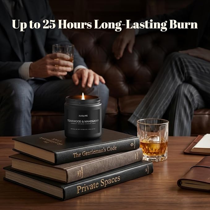 6 Pack Scented Candles for Home, 3.5oz Natural Soy Wax Candles Gift Set,Each 25H Burn, Aromatherapy Candles for Men (Mahogany/Vanilla/Sandalwood/Leather/Cedar/Whiskey)