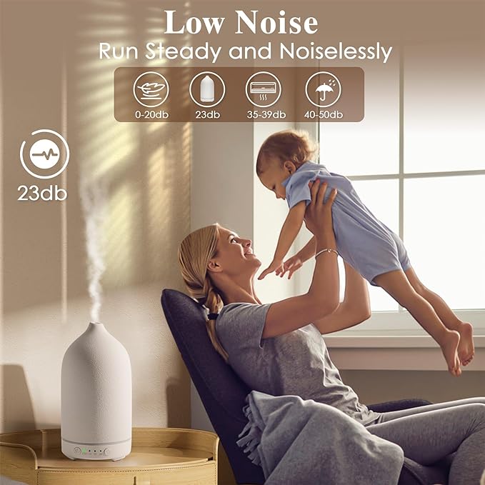 Diffuserlove Ceramic Essential Oil Diffuser 160ML Aromatherapy Diffuser for Home Bedroom Room Cool Mist Humidifier Stone Air Diffusers (Size:6.8" H x 3.6" W)