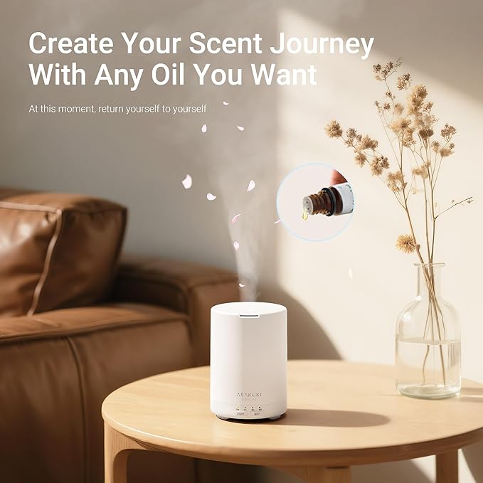 ASAKUKI Essential Oil Diffuser for Home, 300 ml Humidifier with Automatic Shut-Off, Quiet Aromatherapy Diffuser with 7 LED Lights for Living Room, Kitchen, Bedroom, Hotel - Pure White
