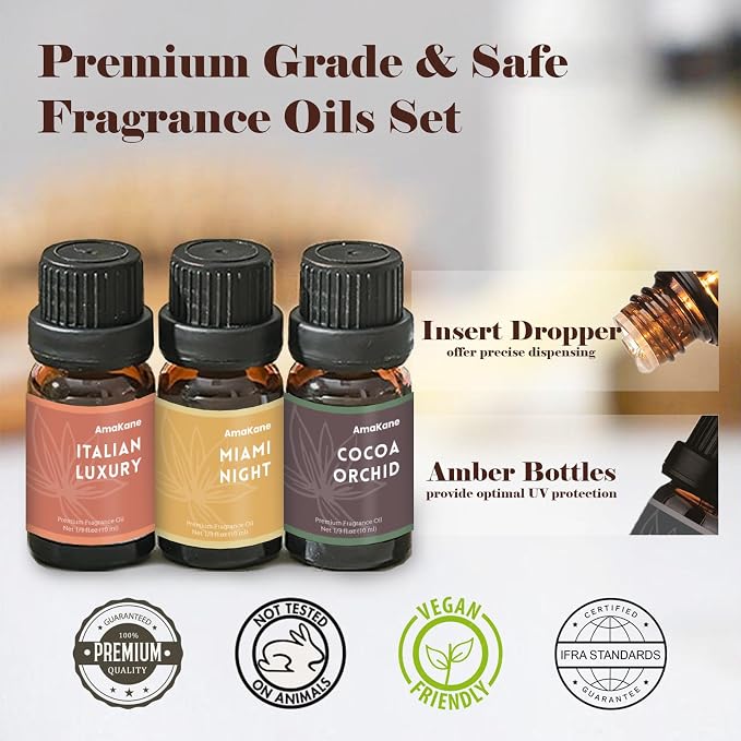 AmaKane Fragrance Oils Set, Essential Oils for Diffuser, Fragrance Oil for Candle Making, Soap Making Scents, Aromatherapy Oils 6x10ml, Home