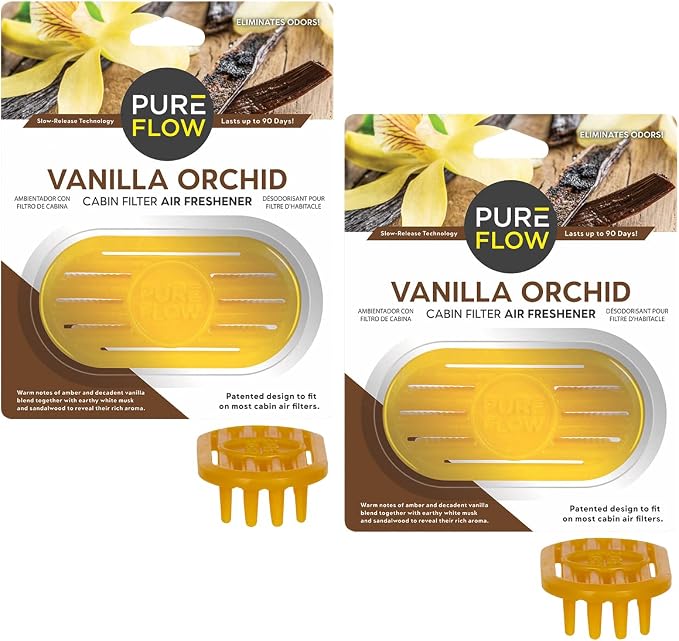 PUREFLOW Cabin Filter Air Freshener with Odor Eliminator - Fits on Most Car, Truck, and SUV Cabin Air Filters - Vanilla Orchid (2-Pack)