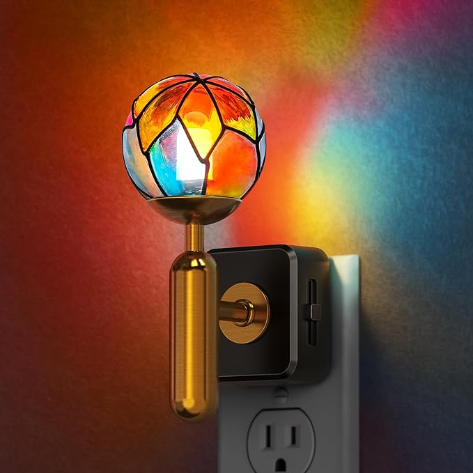 Briignite Night Lights Plug into Wall, Stained Glass Night Light with Dusk to Dawn Sensor, Dimmable Nightlight 0-100% Stepless Dimming, for Bathroom Bedroom Hallway, 3000K Warm White