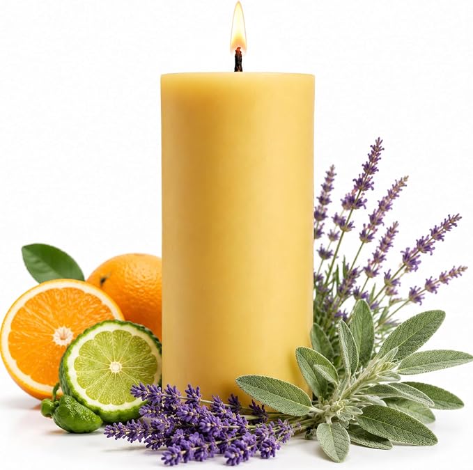 Bergamot Beeswax Candle 2.8x6 Inch, Non Toxic Scented Pillar Candle 100 Hour Burn Time, Natural Bees Wax Aromatherapy Candle for Relaxation, Stress Relief, Sleep, Meditation