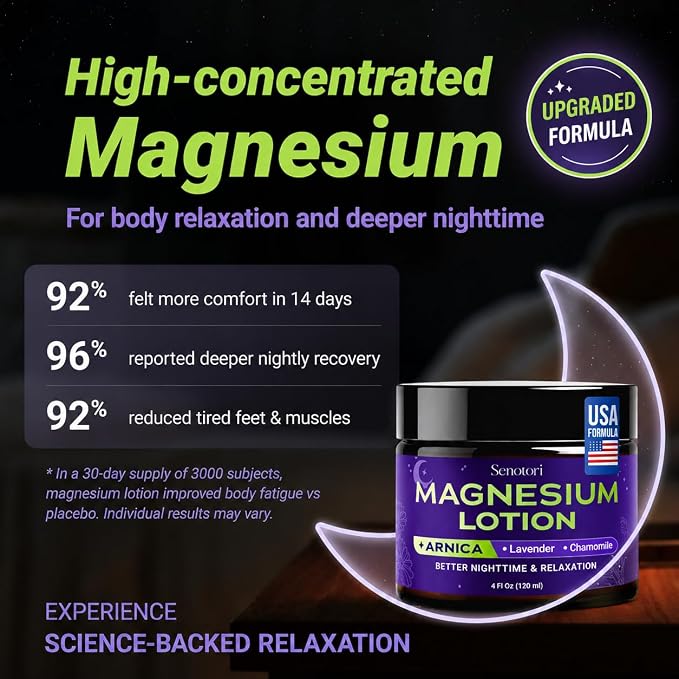 First Magnesium Lotion for Sleep with Restorative Minerals - Zinc, Calcium for x2 Relaxation -Arnica, Chamomile & Lavender Essential Oil, Nighttime Magnesium Cream, Relaxation Gifts for Women