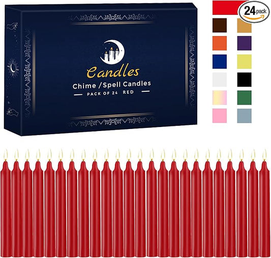 Kunrsug 24 Pack Red Spell Chime Candles – Premium Mini Unscented Taper Candles for Rituals, Prayer, Birthdays, Meditation, Altar, Spells, Chime Candles - 4 Inch Tall - Ideal for Witches