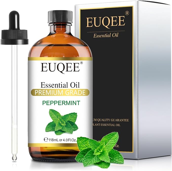 EUQEE Peppermint Essential Oil 118 ml Peppermint Oil with Glass Dropper, Great for Aromatherapy, Diffuser, Soap Candle Making - 4Fl. Oz