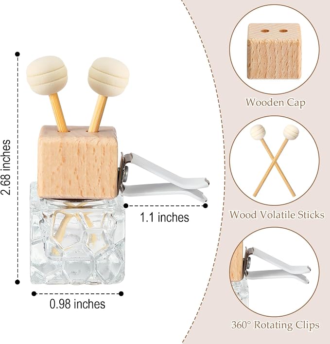Zubebe 30 Pack Car Air Freshener Diffuser with Vent Clip Empty Car Diffuser Bottles for Essential Oil Perfume Glass Bottle with Wooden Caps Stick(Classic)