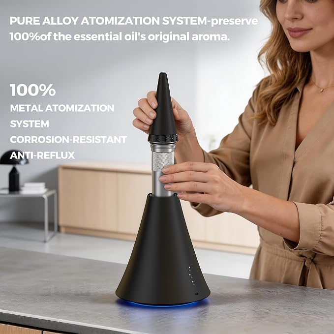 Waterless Scent Diffuser, House Scent Machine, 2000 Sq.Ft of Coverage, 100ml Large Capacity Aromatherapy Machine, Quiet,Ambient Light,Metal,Commercial for Home Large Room, Office