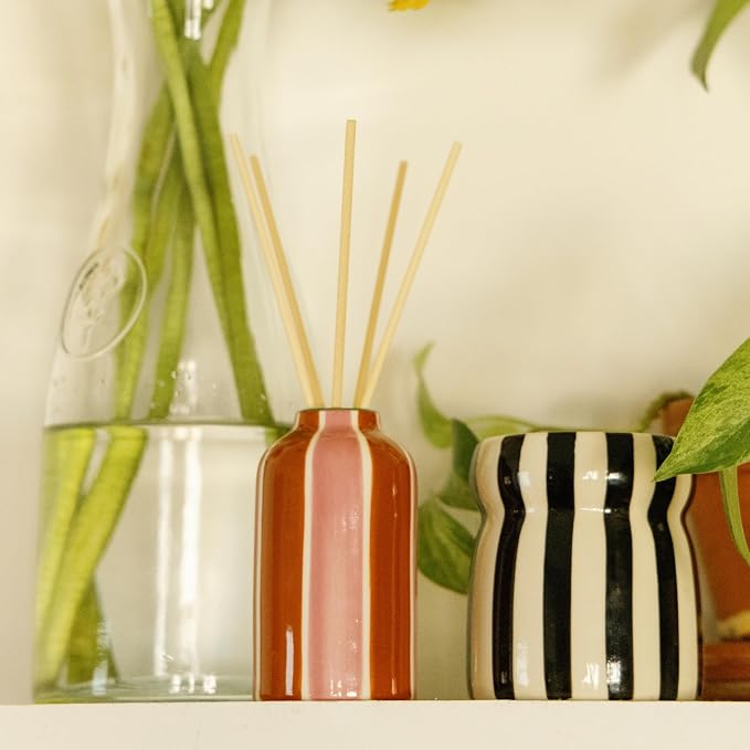 Paddywax A Dopo Reed Diffuser with Wooden Reeds, Long Lasting Home Fragrance Oil, Hand Painted Ceramic Vessel, Decorative Scent for Home, Giftable Box, 4 fl oz, Black Cedar& Fig