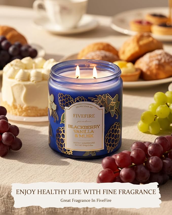BlackBerry Vanilla Musk Scented Candles for Bathroom, 13oz Natural Soy Wax 2-Wick Jar, Up to 76-Hour Clean Burn, Fruity Cream Musk Home Fragrance, Gift for Women Men