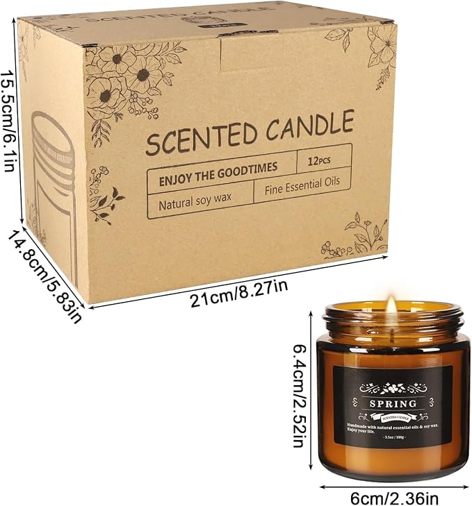 YOROXRG 12 Pcs Scented Candles with Added Natural Essential Oils, 3.05oz, Suitable for Various Festivals, Parties, Yoga, and Home Scene