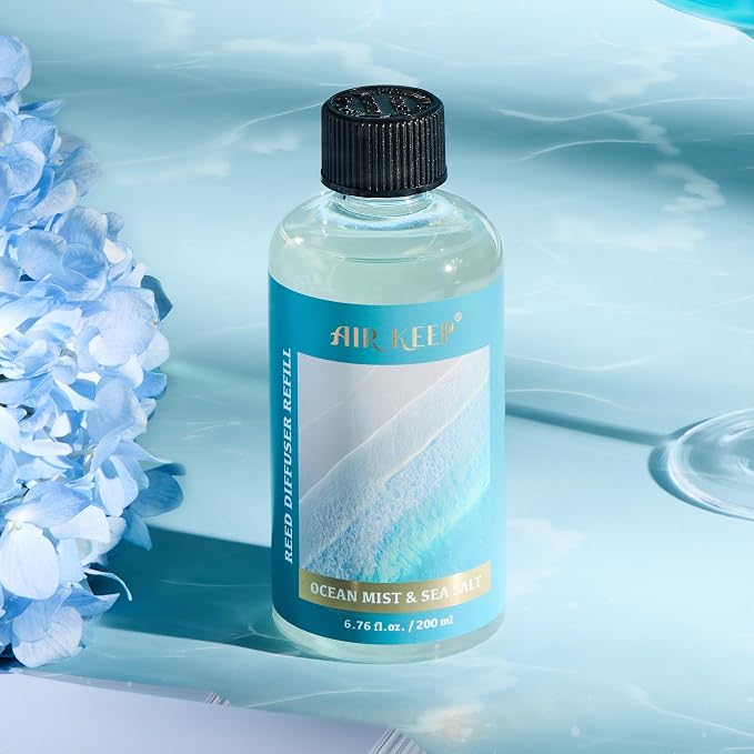 Airkeep Reed Diffuser Oil Refill with Diffuser Sticks, 6.76 Fl Oz(200ml) Ocean Mist&Sea Salt Scented Oils, Aroma Therapy, Home Fragrance & Air Freshener, Office Décor, Decoration