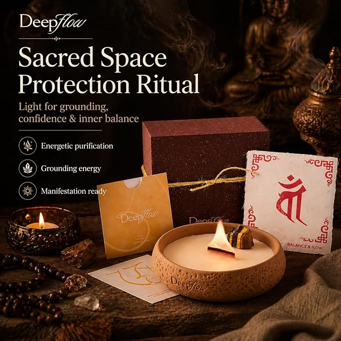 DEEP FLOW Tiger’s Eye Luxury Protection Candle - Jangchub Gold Ritual, Confidence & Grounding Scented Candle for Manifestation & Strength (Golden Resilience)