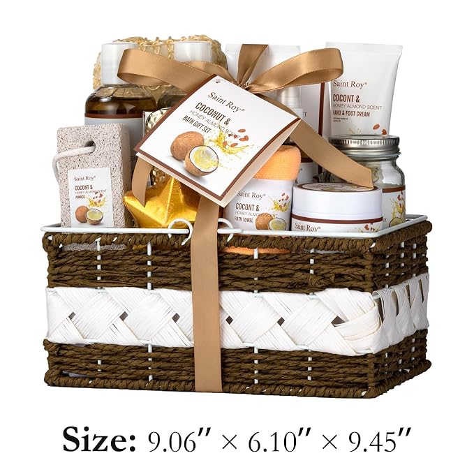 26Pc Bath and Body Gift Basket Set, Coconut Honey Almond Self Care Kit | Spa Gift Basket, Bath Gift Set Skin Care Gift for Fathers Day, Birthday, Christmas, Mother, Bridal Shower, Anniversary