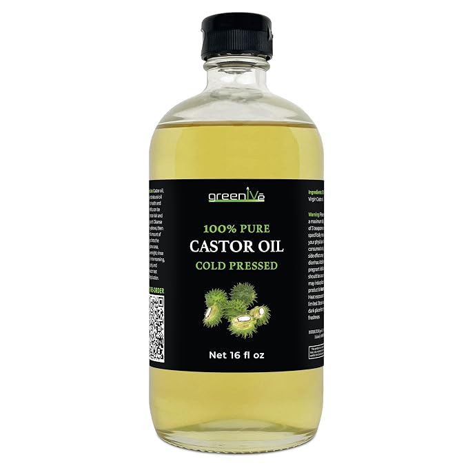 GreenIVe 100% Pure Glass Castor Oil - Cold Pressed - Hexane Free - Exclusively on Amazon (16 oz)