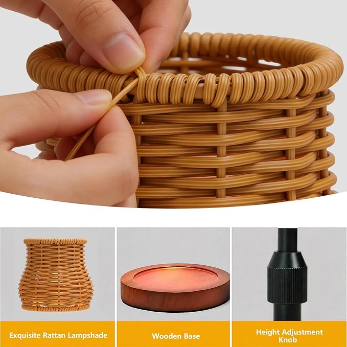 Candle Warmer Lamp with Timer & Dimmer - Electric Wax Melt Warmer with Adjustable Height for Scented Candles, Rattan Design for Home Decor, Mothers Day Gifts, Housewarming (Gold)