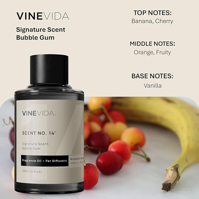 VINEVIDA [4 Fl Oz] Bubble Gum Fragrance Oil for Cold Air Diffusers, Essential Oils for Diffuser Oil Refill & Air Freshener Room Spray