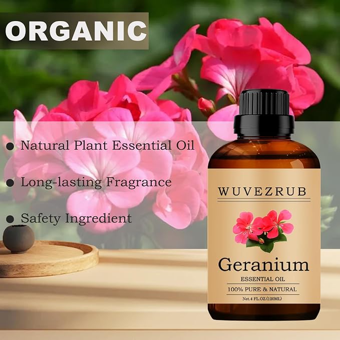 Geranium Essential Oils 120ML, 100% Pure and Natural Essential Oil for Aromatherapy Diffuser - 4 Fl Oz/Geranium