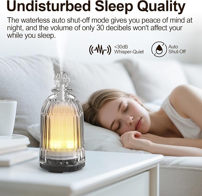 Glass Essential Oil Diffuser, Ultrasonic Aroma Diffuser Glass Cover & Plastic Reservoir with 7 LED Color Changing Light, Auto Shut-Off for Home Office Spa, 120ml(Black Base)