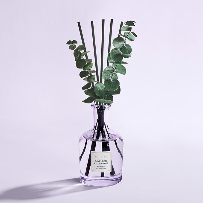 COCORRÍNA Lavender Eucalyptus Reed Diffuser – 6.76 oz Essential Oil with 8 Reeds & Real Eucalyptus Sticks, Home Fragrance for Bedroom or Bathroom Décor