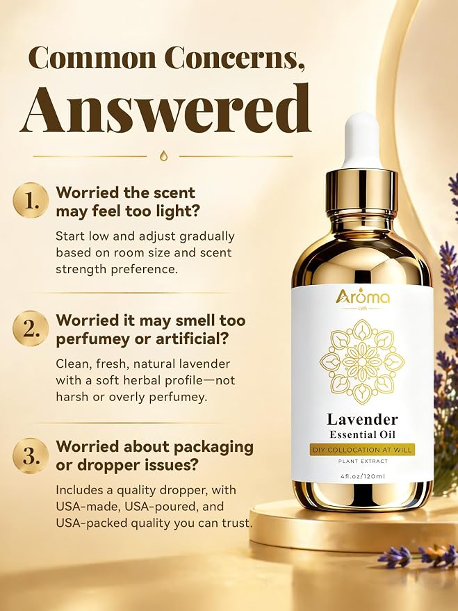 Lavender Essential Oil 4 Fl Oz | Smells like fresh lavender blooms with soft woody notes and a subtle herbal bitterness