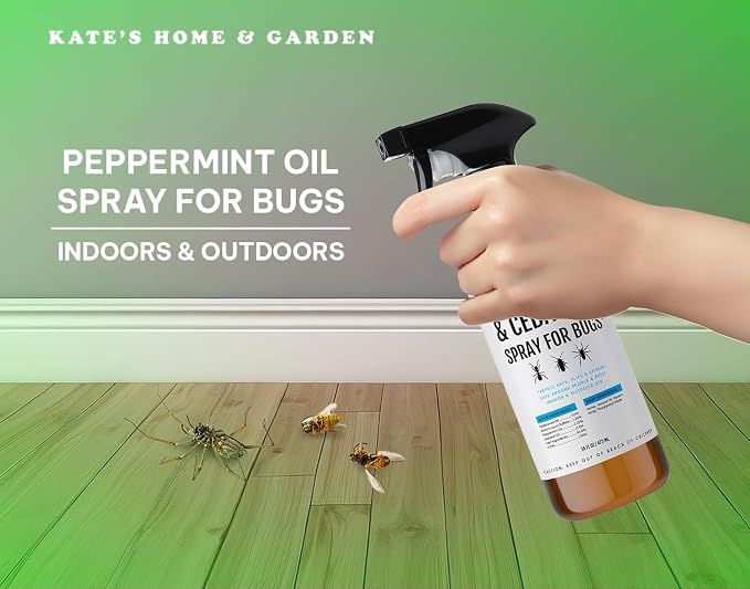 Kate's Home & Garden Peppermint Oil Spray for Bugs, Ants, Insects, Spiders, Roaches, Stink Bug. Pesticide and Insecticide Indoor Repellent Pest Control with Cedar Oil (16oz, Natural, Non Toxic)