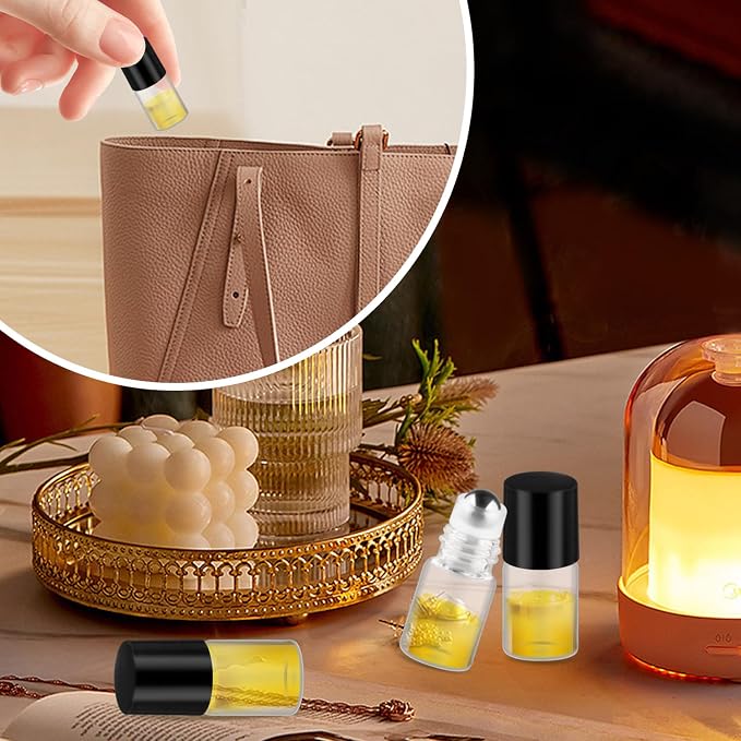 Cositina 100 Pcs Essential Oils Roller Bottles Mini Refillable Glass Perfume Bottles with Roller Balls for Home Travel - 2ml